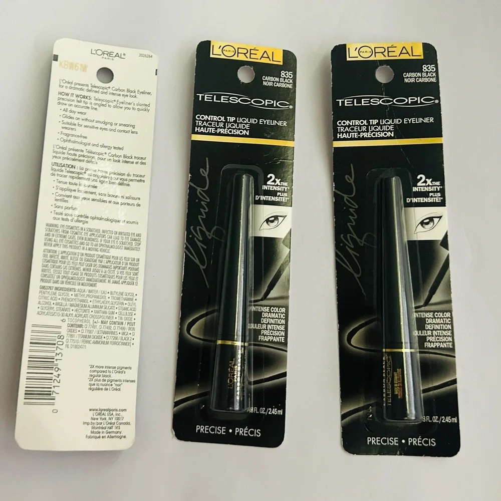 New 3 L'Oreal Telescopic Control Tip Liquid Eyeliner Carbon Black made Germany